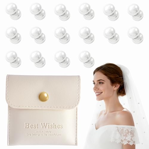Kehimeho 16 Pairs of Double-Sided Pearl Veil Weights Invisible for Keeping Long Veils in Place Premium Wedding Accessories for Outdoor Weddings