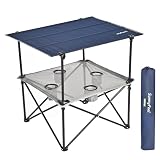 SUNNYFEEL Folding Camping Table- Collapsible Portable Beach Table with 4 Cup Holders & Carry Bags, Tailgate Table for Outdoor Excursion Picnic Hiking Fishing Travel Parties, Blue