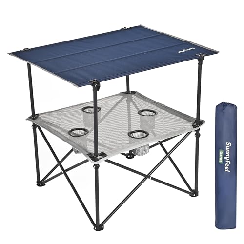 SunnyFeel Folding Camping Table with Cup Holders - Blue
