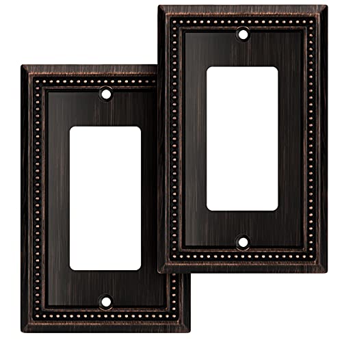 Image of Henne Bery Sunken Pearls Heavy Duty Decorative Wall Plate Switch Plate Outlet Cover (Single Decorator, 2 Pack, Aged Bronze)