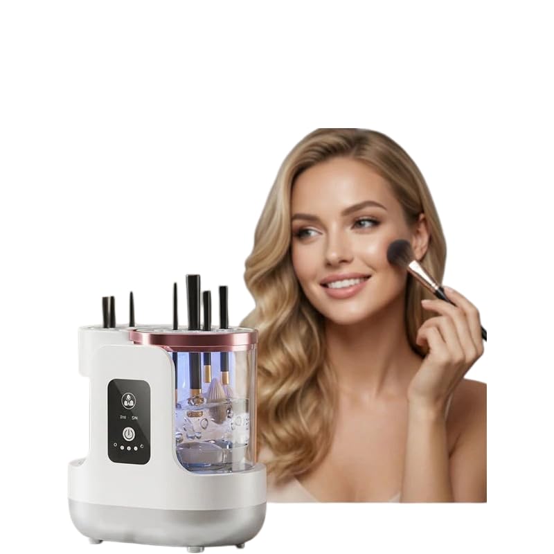 Electric Makeup Brush Cleaner Machine, UV Blue Light Sonic Deep Cleaning, Fast Air Dry, Portable Automatic USB Universal Fit Automatic Cosmetic Brush Washing Tool for All Makeup Brushes (White)