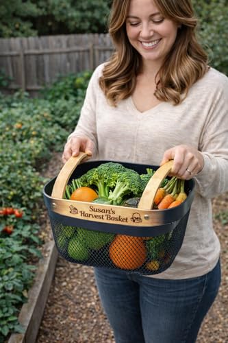 Cesto de cosecha para jardinería con asa de bambú personalizado miniatura 7