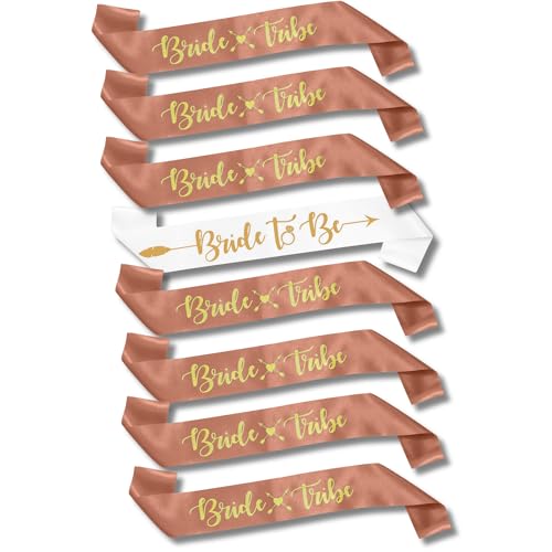 Bachelorettesy Bride to Be Sash Set Premium Satin Bride & Bridesmaid Sashes with Gold Foil Lettering | Bachelorette Party Accessories & Bridal Shower Sashes Rose Gold