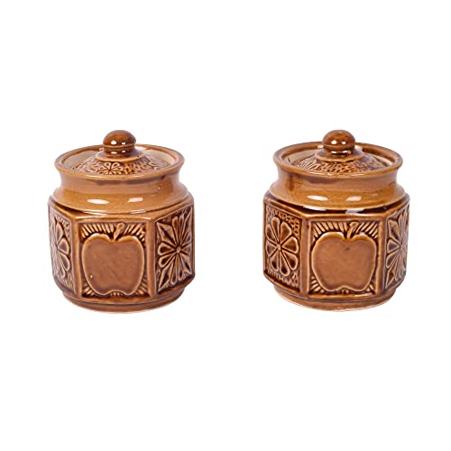 Image of AAKRITI ART CREATIONS Ethnic Martaban Set of 2 | Handcrafted Ceramic Pickle Jar & Mukhwas Box | Decorative Kitchen Storage Container & Jar Set | Aesthetic Dining Table Serving Set