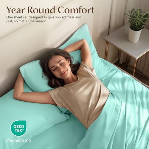 Image of Utopia Bedding Twin XL Sheet Set - 3 Piece Bed Sheets for Twin XL Size Bed, Soft and Breathable Microfiber, Includes 1 Fitted Sheet, 1 Flat Sheet and 1 Pillowcase (Spa Blue)