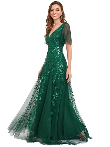 Image of Ever-Pretty Women's Sequin Formal Dresses Evening Gown Sparkly V-Neck Short Sleeve Floor Length Mother of The Bride Dress 736