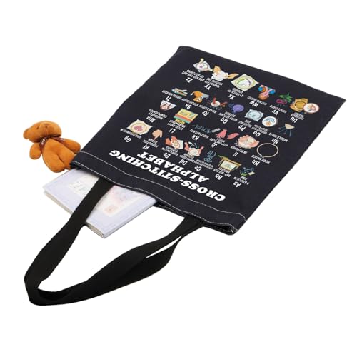 Bolso tipo tote PWHAOO divertido con bordado de alfabeto para amantes del punto de cruz miniatura 6