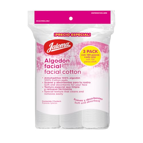 Desmaquillantes, Home Jaloma | Tri-pack de Algodón Facial, 100% algodón, 3 packs de 100 piezas