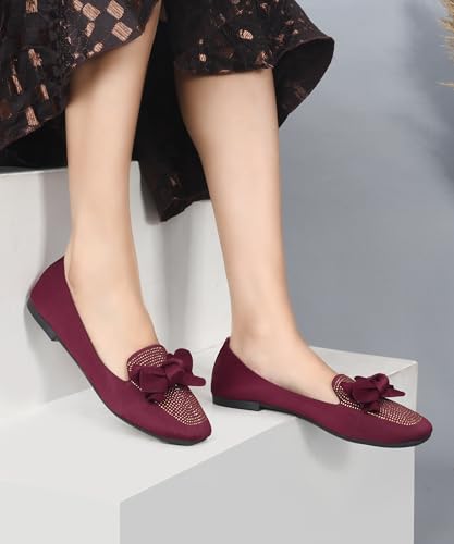 Image of JM LOOKS Crystal Studded Loafer Flats Featuring Elegant Double Layered Bow and Modern Square Toe