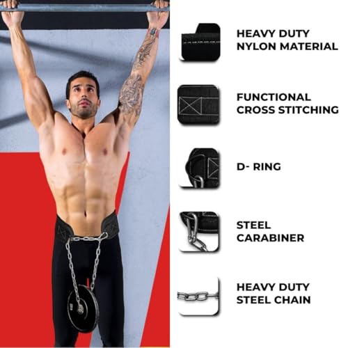 Dip Belt with Chain – Weighted Pull Up Belt, Dip Weight Belt, Weightlifting Belt for Pullups, Squats, and Dips, Belt Squat Attachment Ideal Weight Belt for Pullups, Weightlifting, and Gym Workouts (Black) - Image 3