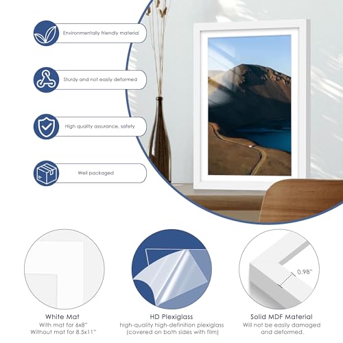 Image of PEALSN 12x18 Picture Frame Set of 6, Display Pictures 11x17 with Mat or 12x18 without Mat for Wall Mounting Display, Photo Frames Collage for Wall Decor, White.