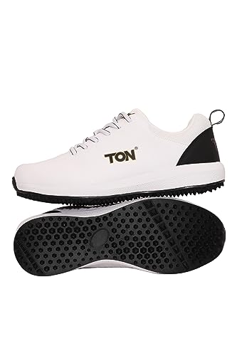 Image of SS White Edition Cricket Shoe (Color: White & Black, Size: UK8 / US9 / EU42) | for Mens & Boys | Material: Polyurethane (PU) | Lightweight and Durable Long Lasting Performance