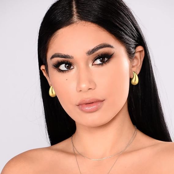 EYES BLINGS Chunky Gold Hoop Earrings Tear Drop Statement Trendy Big Thick Lightweight Waterdrop with Hypoallergenic Fashion Jewelry for Women Girls