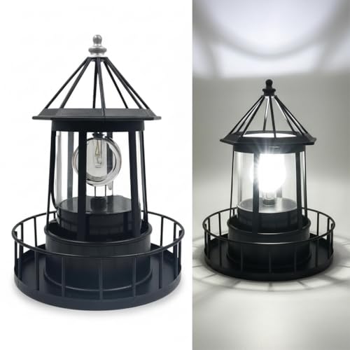 Solar Lighthouse Lamp 360 Rotating Beacon IP65 Waterproof Outdoor Solar Light for Garden Yard Durable Landscape Lighting