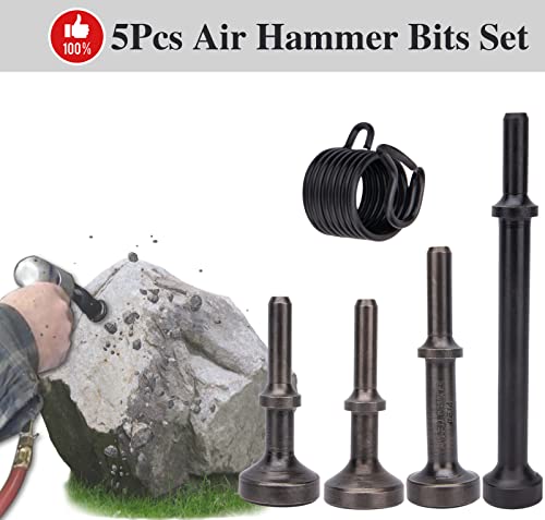 Smoothing Air Hammer Bits Set, 5Pcs Smoothing Air Hammer Tool Kit Air Hammer Accessories Extended Length Pneumatic Chisel Bits with Spring, by ZMCYNG