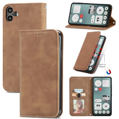 Cracedily Handyhülle für Nothing CMF Phone 1 Hülle, Klapphülle Premium Lederhülle Klappbar Flip Case Tasche Magnet Kartenfach Standfunktion Klapphülle Schutzhülle für Nothing CMF Phone 1, Kaffee
