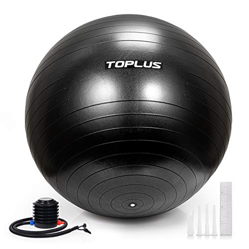 TOPLUS Exercise Ball Supports 2200lbs Includes Quick Pump & Professional Guide, 75 cm, Dark Black