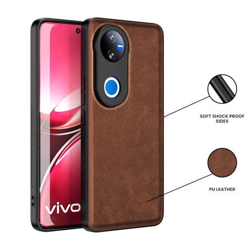 Image of Kapa Tux Leather Back Cover for Vivo T4R / V50 / V50E 5G | Slim Shockproof Camera Protection Bumper Case (Brown)