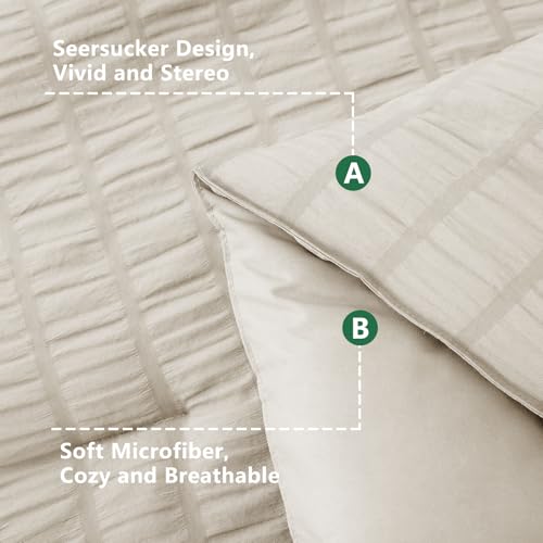 Image of HIMEET California King Comforter Set- 7 Pieces Seersucker Bed in a Bag, Boho Bedding Sets for Bedroom Decor, All Season Home Essential Bed Set with Comforter, Sheets, Pillowcases & Shams, Beige