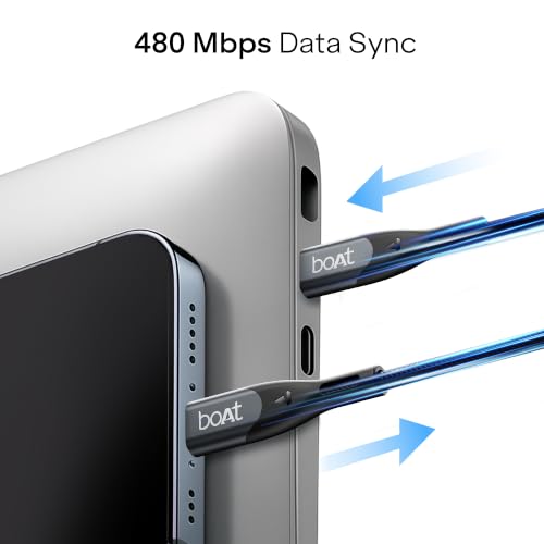 Image of boAt 240W Cable; Type-C to C; 5A Fast Charging; 480 Mbps Data Sync, 1.2 m Unbreakable Nylon Braided,10000+ Bends Lifespan, For Apple, OnePlus, Android, Laptop (Carbon Black)