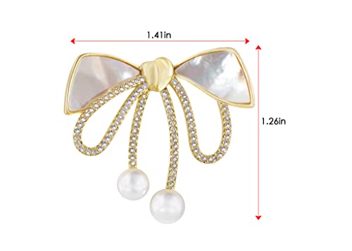Image of Alilang Cubic Zirconia Bridal Natural Seashell Bowknot Brooches Pins Crystal Rhinestones Vintage Women Accessory
