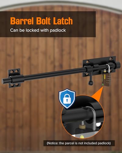 Image of 12 inch Barrel Bolt Latch, Heavy Duty Slide Bolt Gate Latch, 304 Stainless Steel Thickened Metal Gate Locks for Outdoor Fence, Shed, Wooden Gate, Barn, Patio, Courtyard (Black - 1pc)