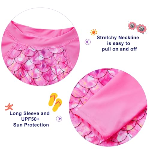 Image of Funnycokid Girls Swimsuit Toddler Bathing Suit Long Sleeve 2 Piece Rash Guard Set for Kids 2-10 Years