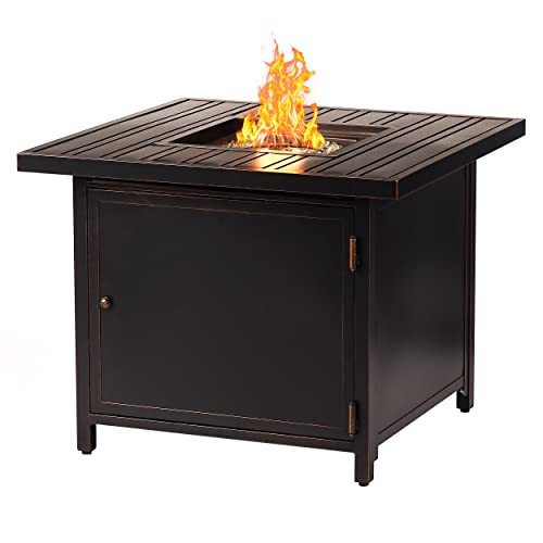 Image of Oakland Living Square 32 in. x 32 in. Aluminum Propane Fire Pit Table with Glass Beads, Two Covers, Lid, 37,000 BTUs in Copper Finish