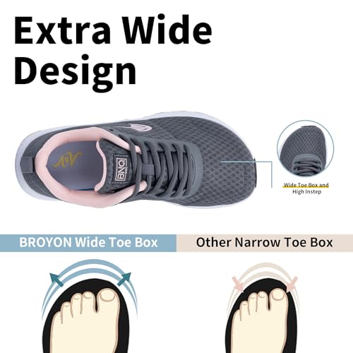 Wide Toe Box Shoes Women Walking Shoes with Arch Support Comfortable Wide Width Tennis Sneakers for Plantar Fasciitis Relief GreyPink US 102