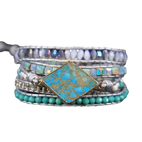 Image of Boho Wrap Bracelet for Women, Handmade Natural Imperial Jasper Multi-Layer Stone Beaded Bracelet, Bohemian Healing Crystal Stone Jewelry Gifts