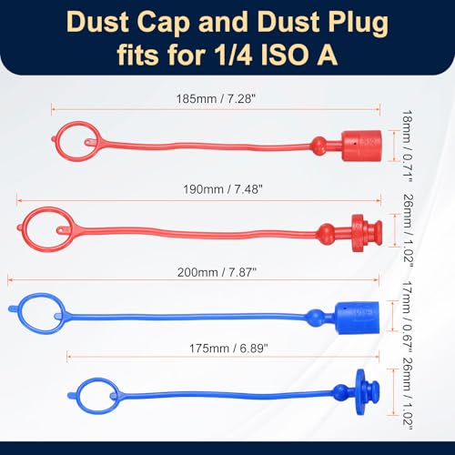 Image of HARFINGTON 2Sets 1 /4 Hydraulic Hose Dust Cap and Plug Kit, ISO-A Male Dust Cap & Female Plug Cover Quick Disconnects Air Coupler Cover Port Plug Fittings with Retention Ring, Red /Blue