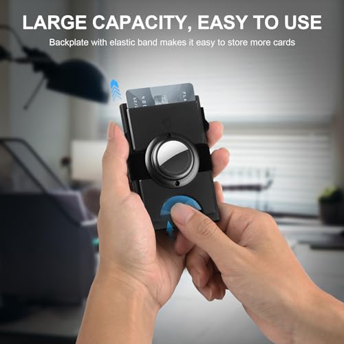 Minimalist Wallet for Men,Slim Wallet Compatible with AirTag,Card Holder Metal Wallet,Pop Up Wallet,Metal Card Holder,Quick Access Card,Rfid Blocking Protection,Hold 12+ Credit Cards (Black)2