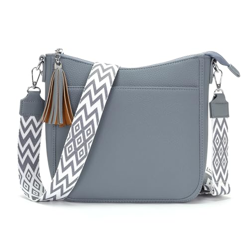 YISUOHOOM Borsa Tracolla Donna Grigio Blu Borsa a Tracolla in Morbida Pelle PU Crossbody Bag per Lavoro Quotidiano Shopping Appuntamenti Viaggi