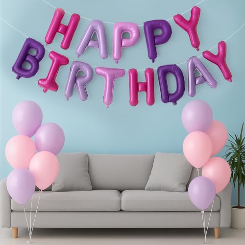 Image of Party Propz Rubber Happy Birthday Banner With Name - Birthday Decoration Kit For Girls, Pastel Balloons For Birthday, Pink Balloons, Happy Birthday Balloon, Birthday Decor Items, 12 Pcs