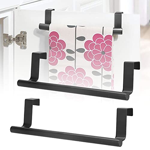 Stainless Steel Over Door Towel Bar - 2 Pack, 9 Inch, Kitchen & Bathroom Towel Holder, Black, 23cm