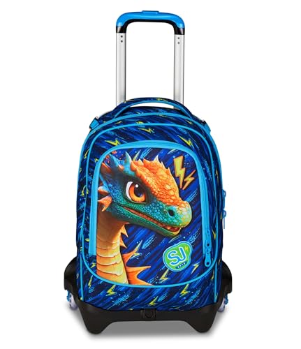 SJ GANG STYLE JAM GANG Trolley Scuola Jack 3 Ruote Dragon Glide, Blu, 3 in 1, Zaino Triplo Uso con Carrello Sganciabile, 33 L, Zaino Scuola Elementare, Zaino Bambino