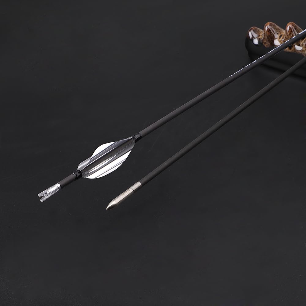 12 Pezzi Frecce con Piume a Spirale, Lunghezza Dell'asta 31 Pollici, ID 3,2 mm, Spine 350 (Silver 31inch)