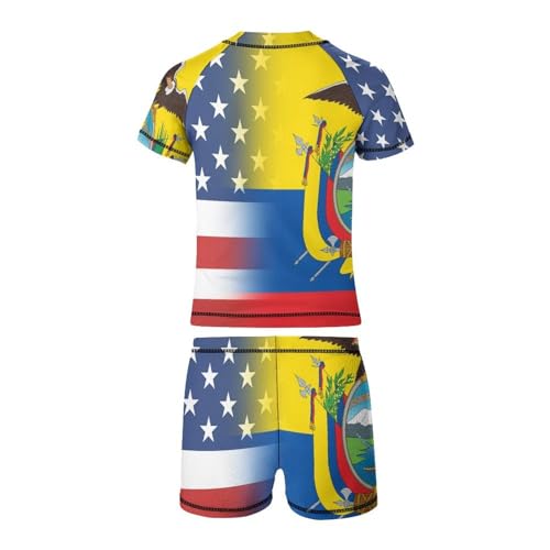 American and Ecuador FlagChildren's Casual Swimsuit Set - Simple and Versatile8-10Y（130cm）3