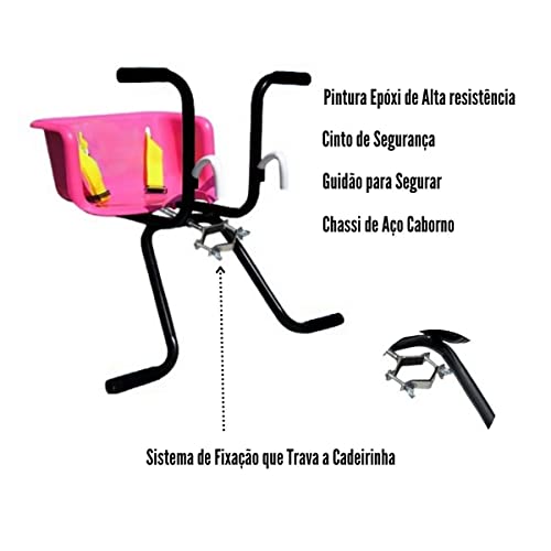 Cadeirinha Infantil Bike Baby Dianteira Para Crianças de até 15kg Passeio Bicicleta c/Cinto Cor: Ros