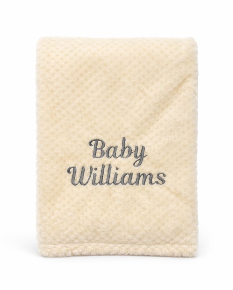 Lobeko Personalised Baby Blanket with Name Custom Newborn Blanket 75x100cm Soft Waffle Fleece Cot & Pram Blanket Embroidered Baby Gift for Baby Shower, Christening, Baby Boys & Girls