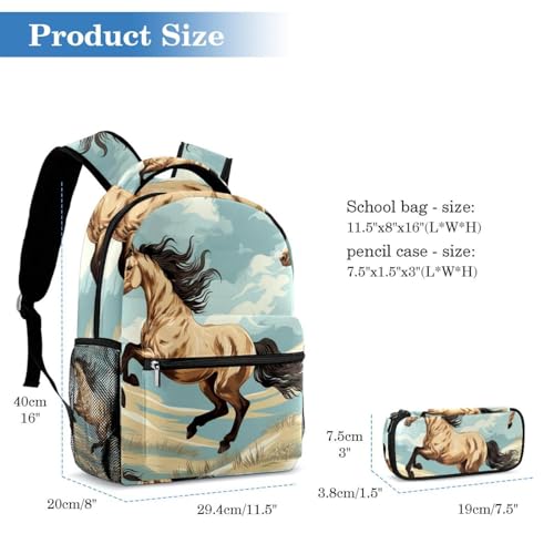 Sac à dos cheval avec trousse à crayons ensemble cartable étudiants multicolore - 2