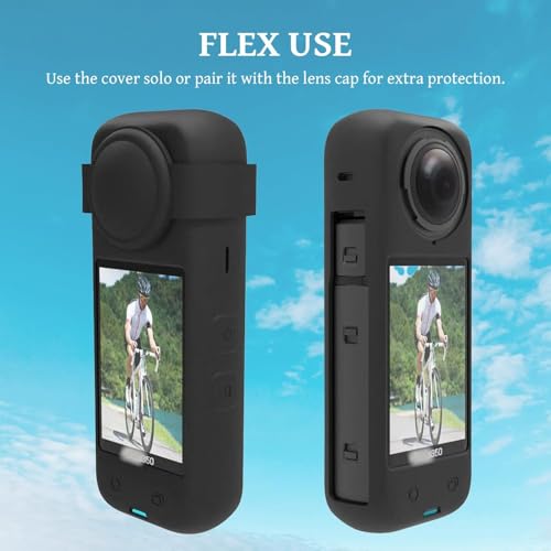 Image of BKN Silicone Protective Cover + Lens Cap & Loop Lanyard Compatible with Insta-360 X4 Action Camera (Black)