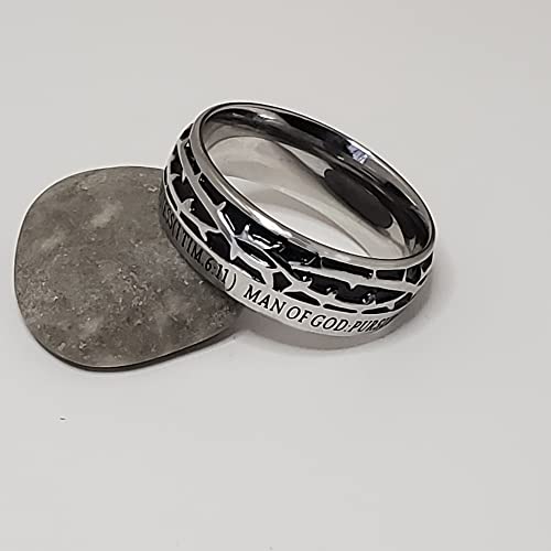 Spirit & Truth Man of GOD Christian Mens Stainless Steel 10mm Abstinence Crown of Thorns 1 Timothy 6:11 Comfort Fit Chasity Ring - Guys Purity Ring3