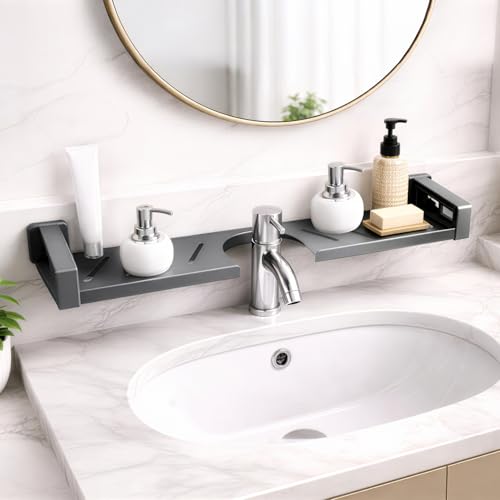 Image of MIORAH 2feet Bath Shelves for Wash Basin | Bathroom Organiser Without Drill | Suction Bathroom Accessories & Stand Grey