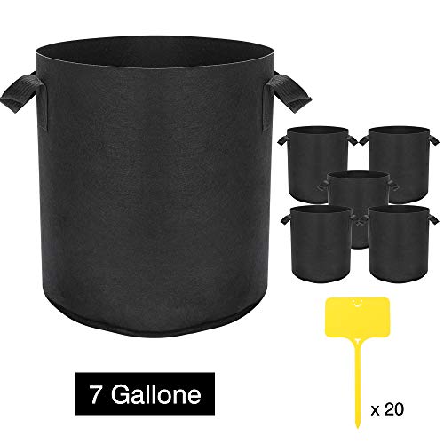 Preisvergleich Produktbild IZSUZEE 5 Stück Kartoffelsack, 7 Gallonen Pflanzsack Pflanzbeutel Kartoffelsack Pflanztopf mit Griffen, Atmungsaktive Pflanztaschen für Kartoffeln, Blumen, Pflanzen, Gemüse, MEHRWEG