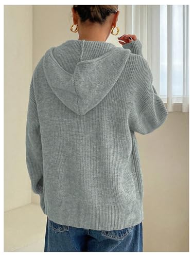 Image of SOLY HUX Zip Up Cardigan for Women Hooded Cardigan Sweater Knitted Drop Shoulder Fall Clothes Winter Hoodies Outerwear