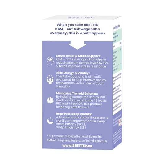 BBETTER KSM-66 Ashwagandha Capsules 600mg | Lab Tested | Lab Report Attached | Ashvagandha Tablet For Stress, Sleep Management & Anxiety Relief | Rejuvenates Mind & Body | 60 Veg aswagandha Capsules