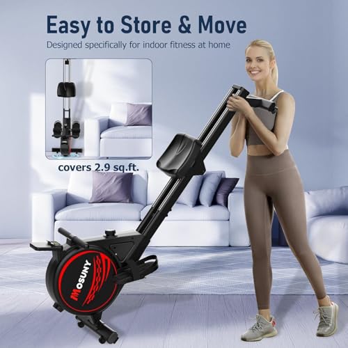 Rowing Machine, MOSUNY Magnetic Rowing Machines for Home Gym with 16 Levels Resistance, Maximum Load of 350 LB, Upgrade to Double Slide Rails, App Supported,Vertical Storage - Image 6