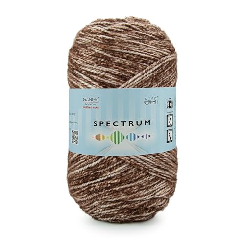 Image of Ganga Acrowools Spectrum Supersoft Knitting & Crochet Yarn | 100% Acrylic Wool Ball. Self patern Soft Hand Knitting Fancy Yarn to unleash creativity, perfect for Art & Craft, babywear, baby blanket, sweaters, ponchos, mufflers, socks, caps; threads works best with crochet hook needle; Avialable in multicolor (Pack of 1 ball = 100 grams).:; - (White Brown - SPT027)