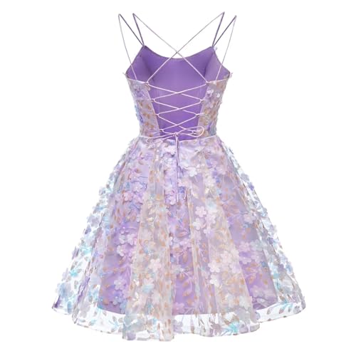 Short Spaghetti Straps Tulle Homecoming Dresses 2025 Empire Waist A Line Lace Flower Cocktail Gowns SF0493